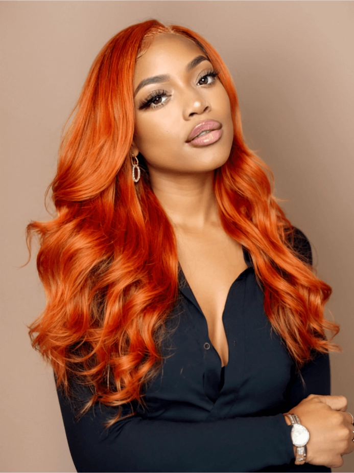 Ginger Hair Color Lace Wigs Body Wave Human Hair Wavy Wig