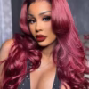 Glueless 99J red burgundy 13x4 HD lace front wig - loose wave/straight