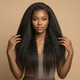 Kinky straight 13 x 4 HD lace front wig – glueless 180% density virgin remy human hair wear & go lace wigs