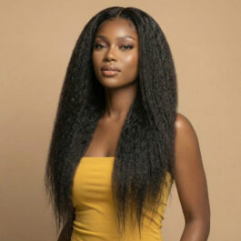 Kinky straight glueless 5×5/4×4 HD lace closure wig – 180% density virgin remy human hair wear & go lace wig