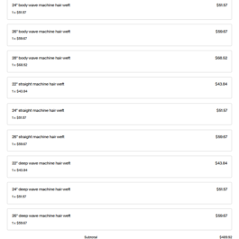 Customer order for Taje Black