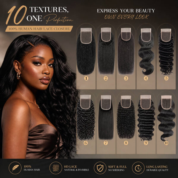 100% virgin remy human hair 5x5 HD lace closures