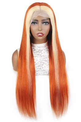 Ginger hair with blonde front pieces – glueless 150% density highlights 13×4 HD lace front wear & go wig