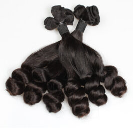 3 pcs black straight + spring curly double drawn funmi hair weaves bundles