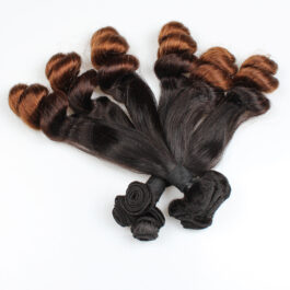3 pcs T4# straight + spring curly double drawn funmi hair weaves bundles