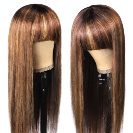 100% virgin hair hightlight wig with bangs-P4/27# color