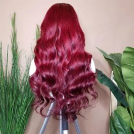 Red full lace wig – 150% density burgundy human hair wig