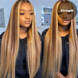 Highlight wig – 150% density human hair 13×4/4×4 honey blonde highlight glueless lace wig