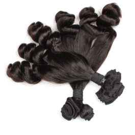 3 pcs black straight + spring curly double drawn funmi hair weaves bundles