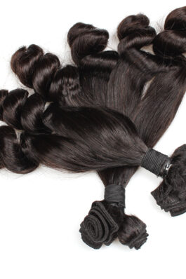 3 pcs black straight + spring curly double drawn funmi hair weaves bundles