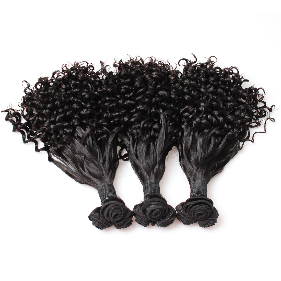 3 pcs bouncy curly double drawn virgin human hair weave bundles