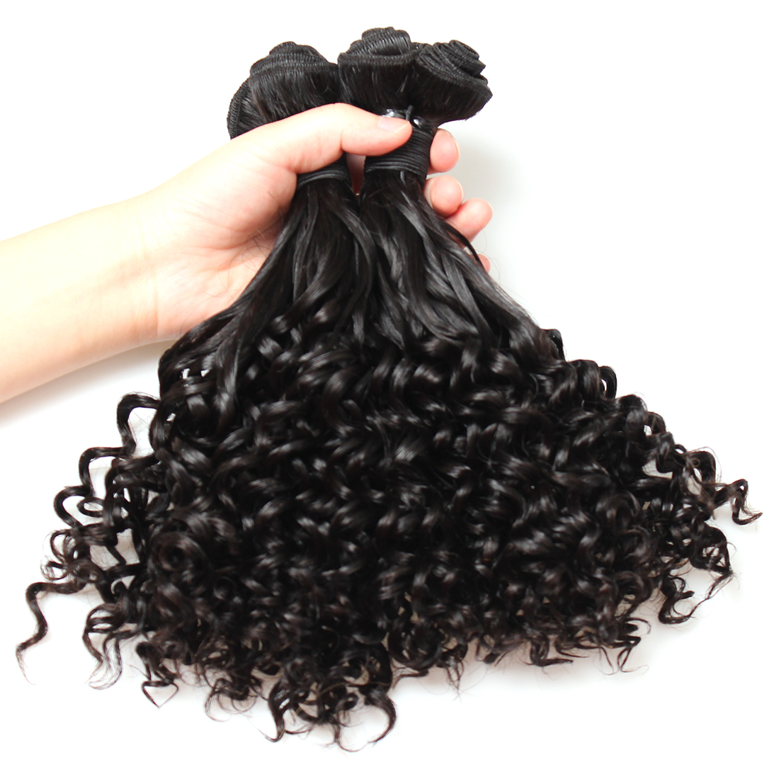 3 pcs bouncy curly double drawn virgin human hair weave bundles